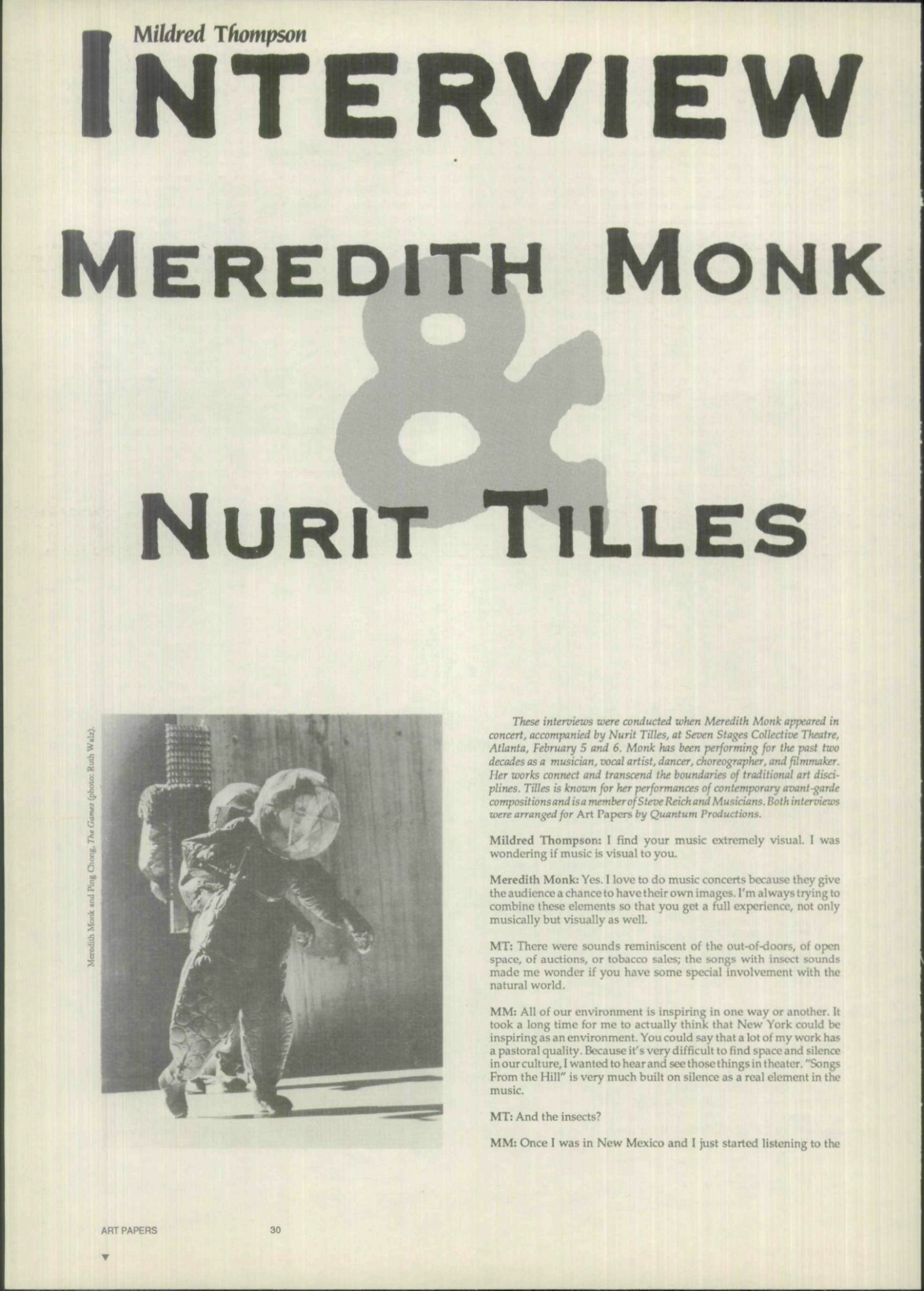 Transcript of an interview between Mildred Thompson and Meredith Monk