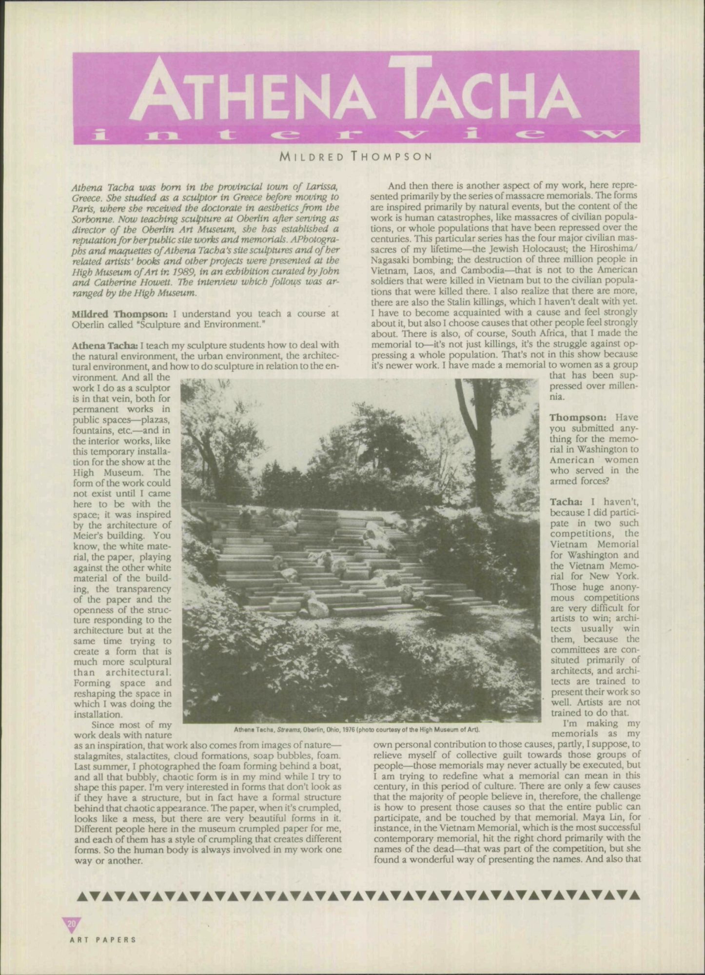 Scan of an interview between Mildred Thompson and Athena Tacha.