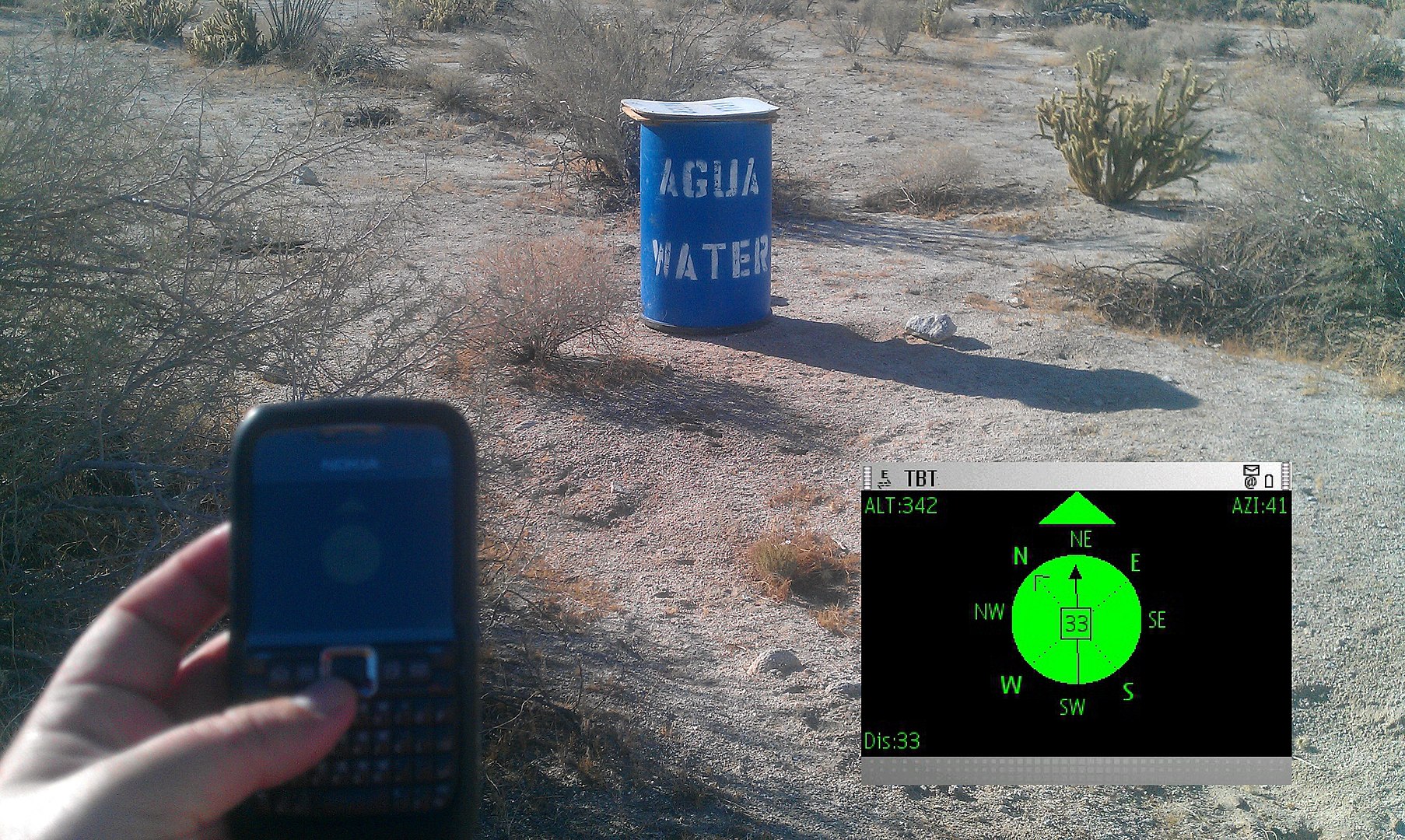 Nokia taking a picture of barrel with replicated screenshot in corner