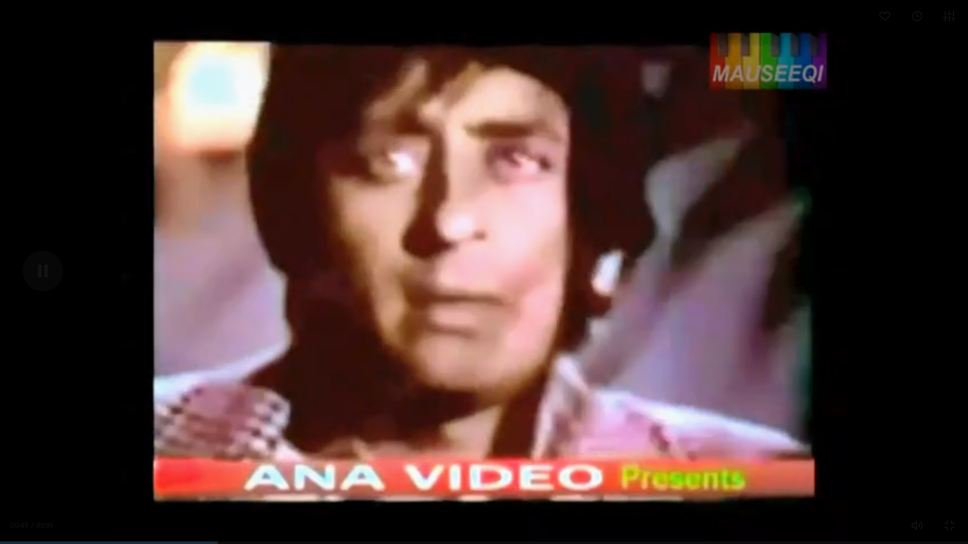 A screenshot of a Pakistani actor; the video quality is low; in the top right corner is a rainbow piano logo 'mauseequi;' across the bottom is a banner reading 'Ana Video Presents'