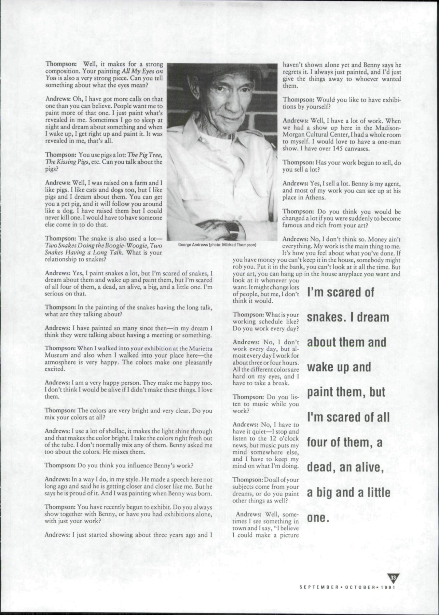 Scan of an Interview between Mildred Thompson and George Andrews.