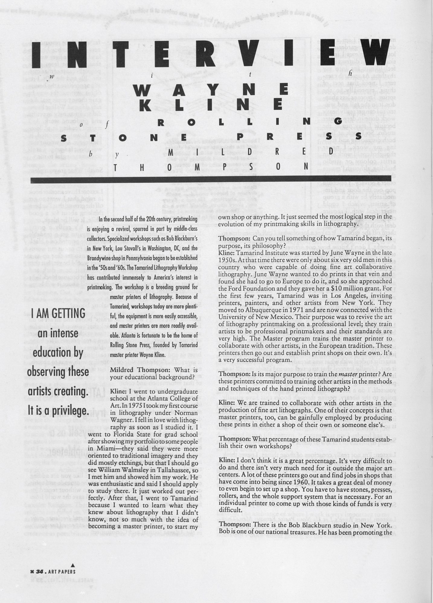Scan of an interview between Mildred Thompson and Wayne Kline.