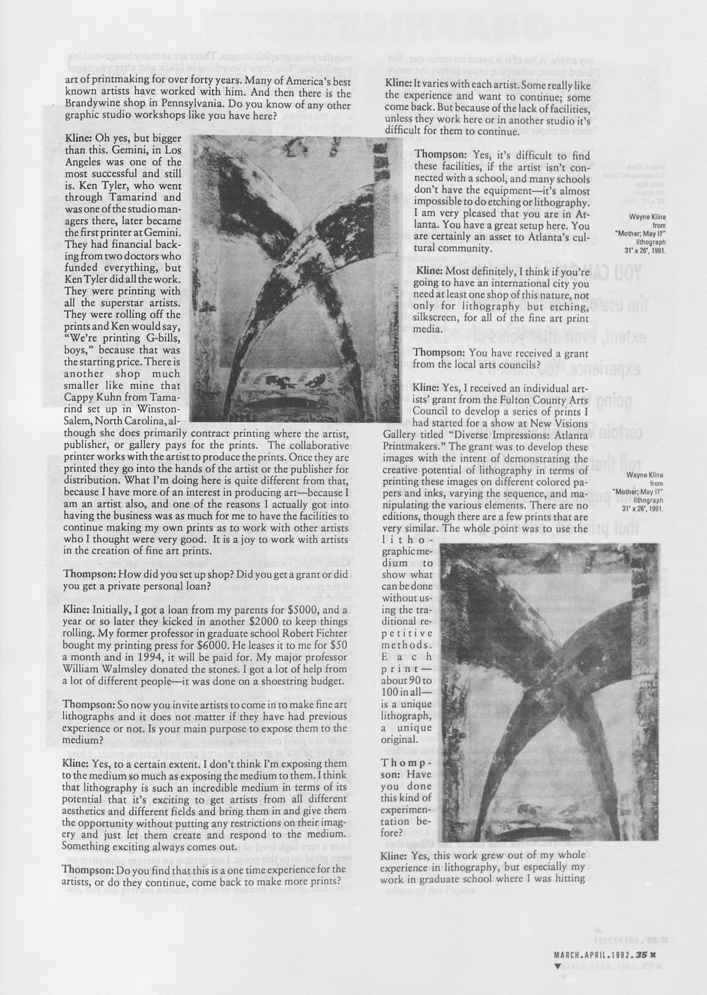 Scan of an interview between Mildred Thompson and Wayne Kline.