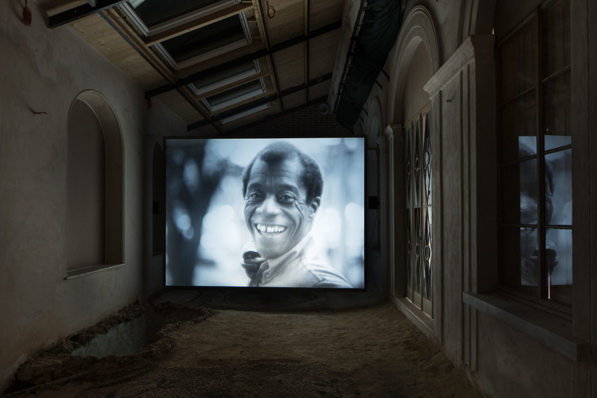 A photograph still of a film about James Baldwin's life in Istanbul, where he lived sporadically from 1961-1970, presented by Glenn Ligon. Mizzi Kösküv Mansion, Büyükada island. The 16th Istanbul Biennial THE SEVENTH CONTINENT, which runs from 14 September - 10 November 2019, is curated by Nicolas Bourriaud and features more than 220 works by 56 artists from 25 countries. Istanbul, Turkey. Photograph by David Levene