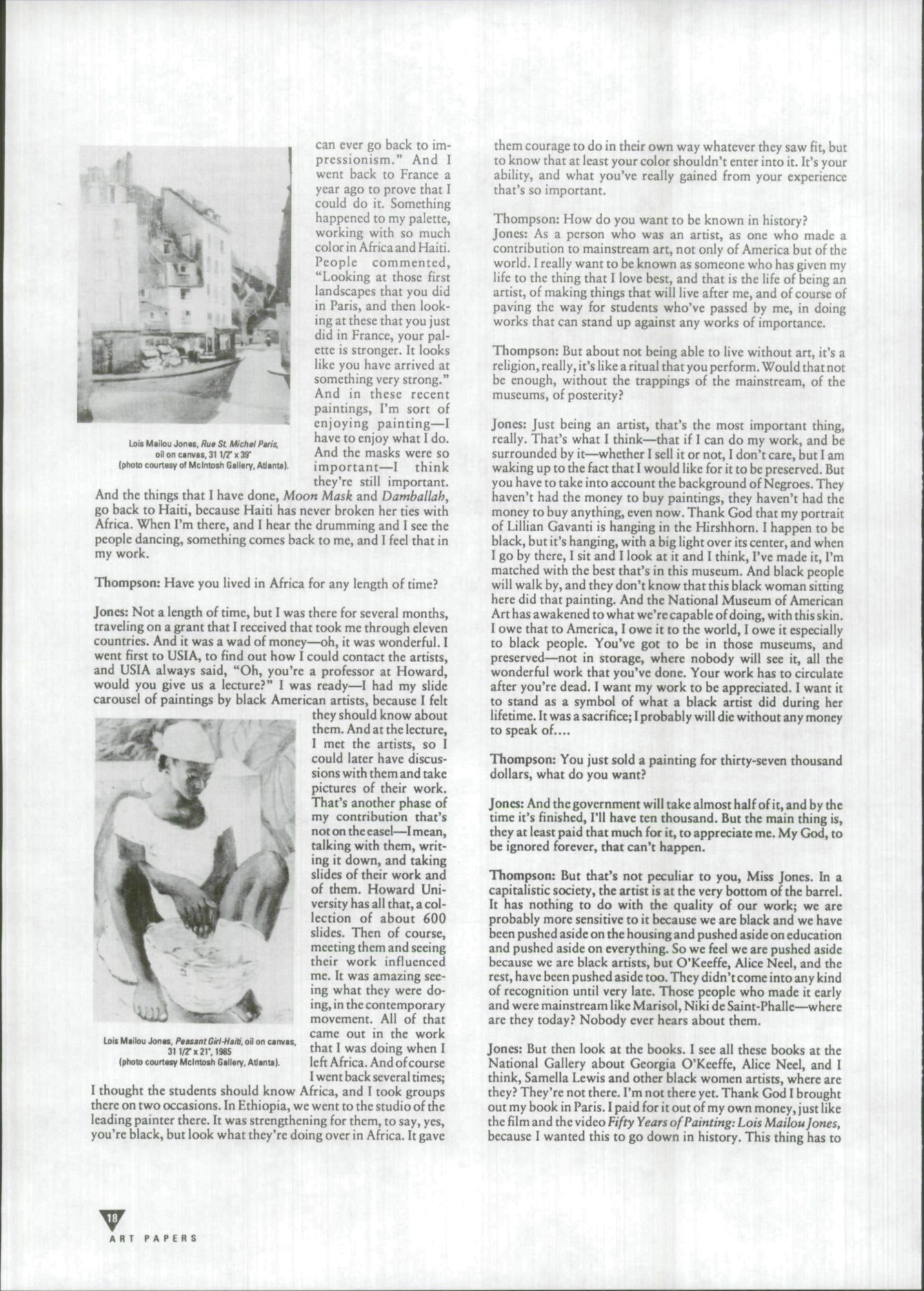 A scan of an interview between Mildred Thompson and Lois Mailou Jones