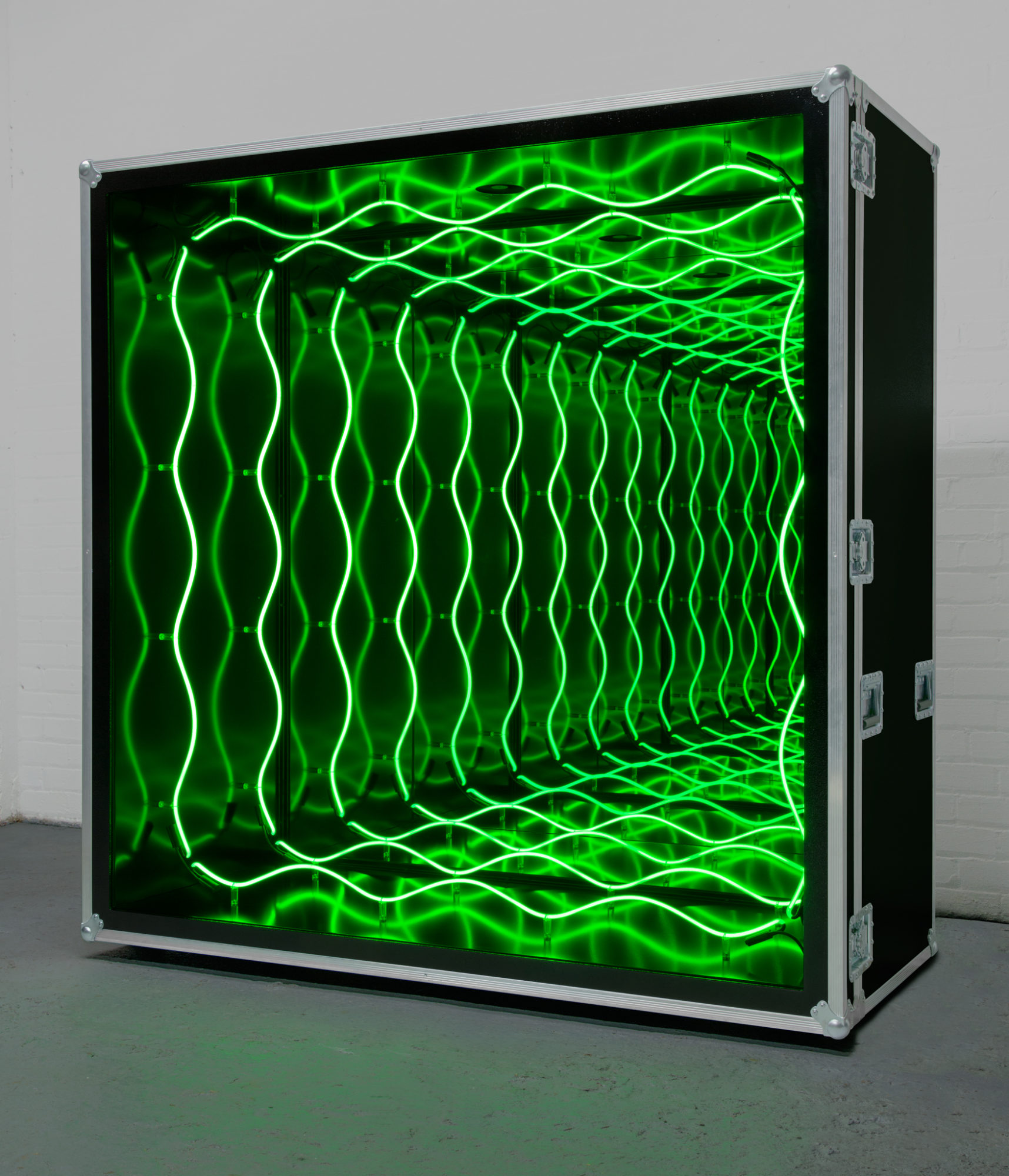 Green neon light sculpture.