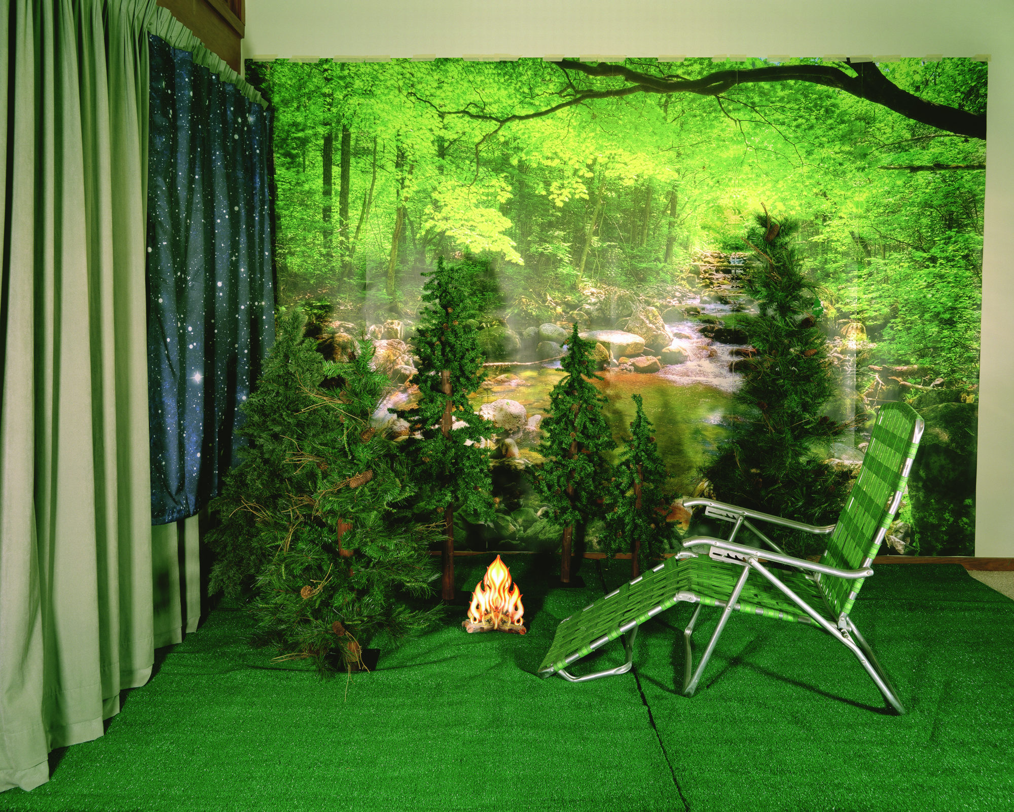 green lawn chair in a room of green items