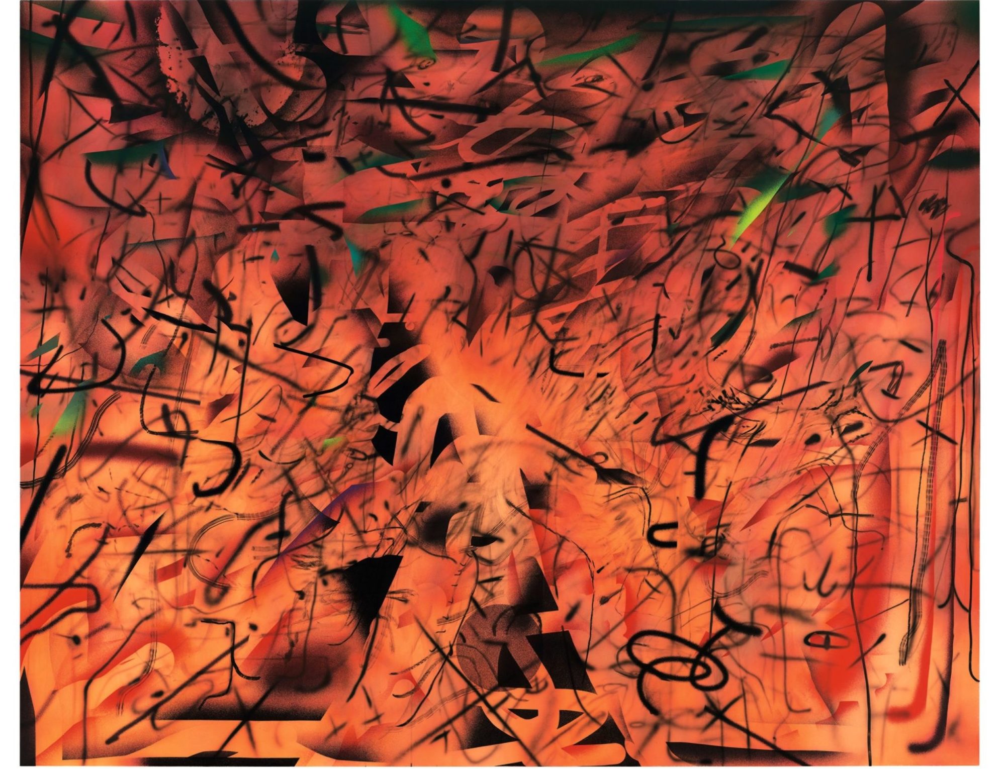 A photograph of Mehretu's painting 