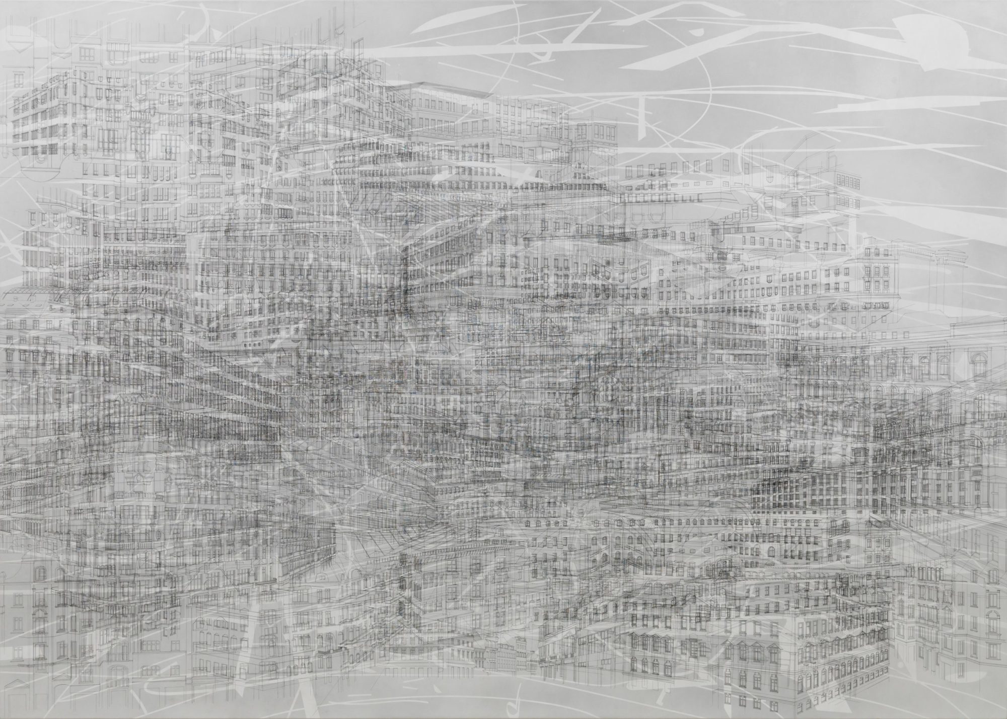 A photograph of Mehretu's painting 