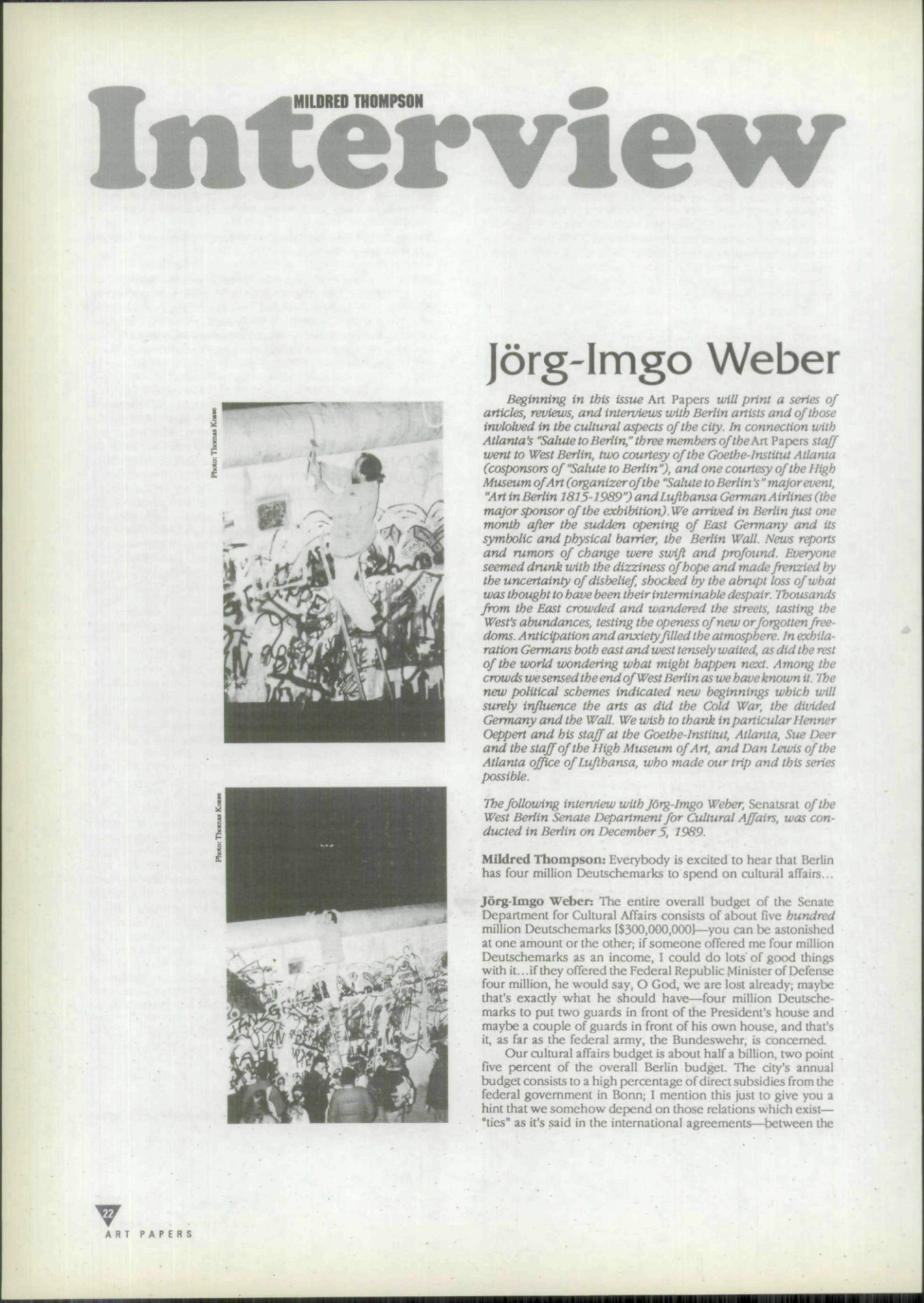 Scan of an interview between Mildred Thompson and Jörg-Imgo Weber.