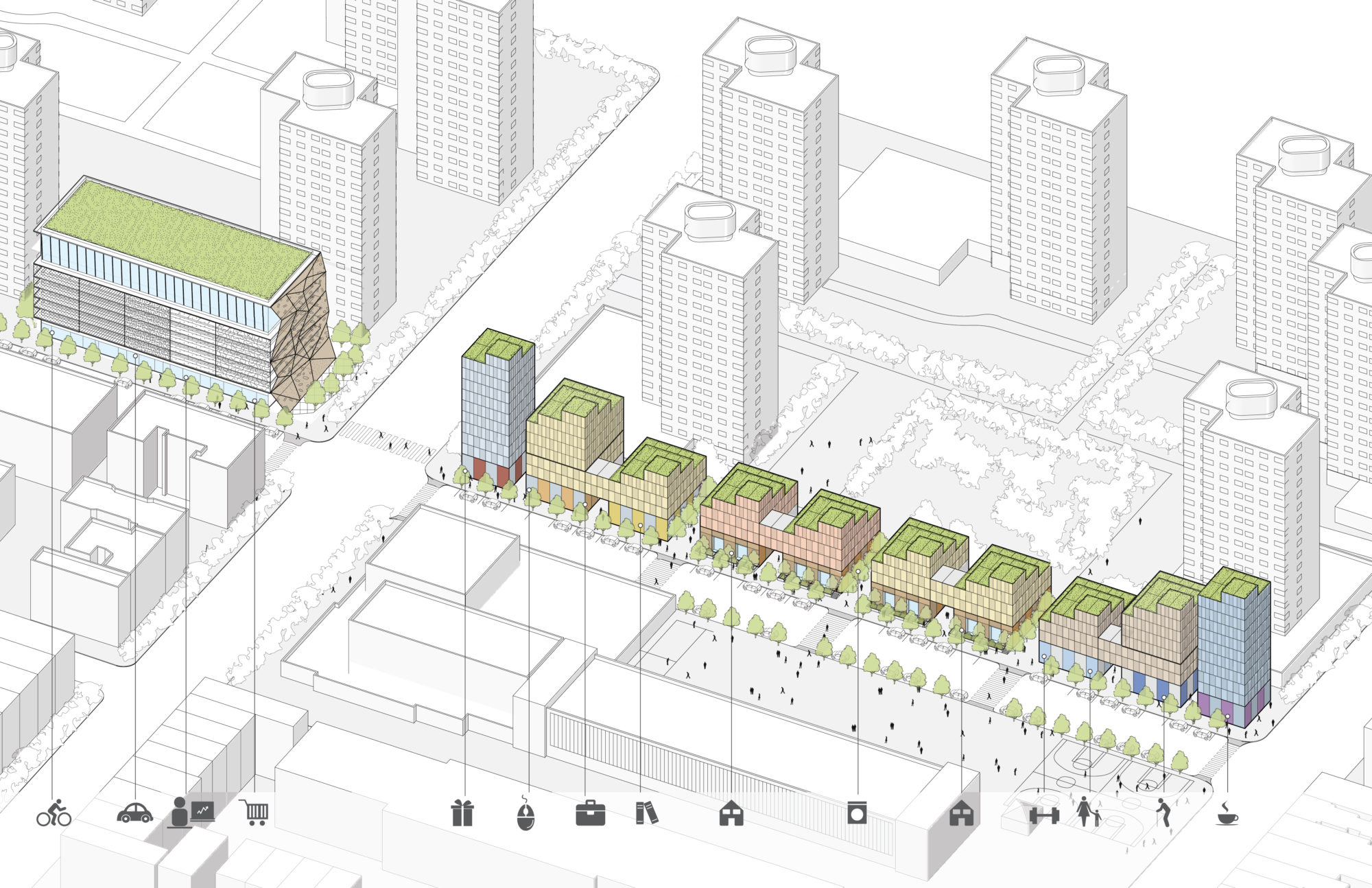 A drafter drawing of a city plan for affordable housing.