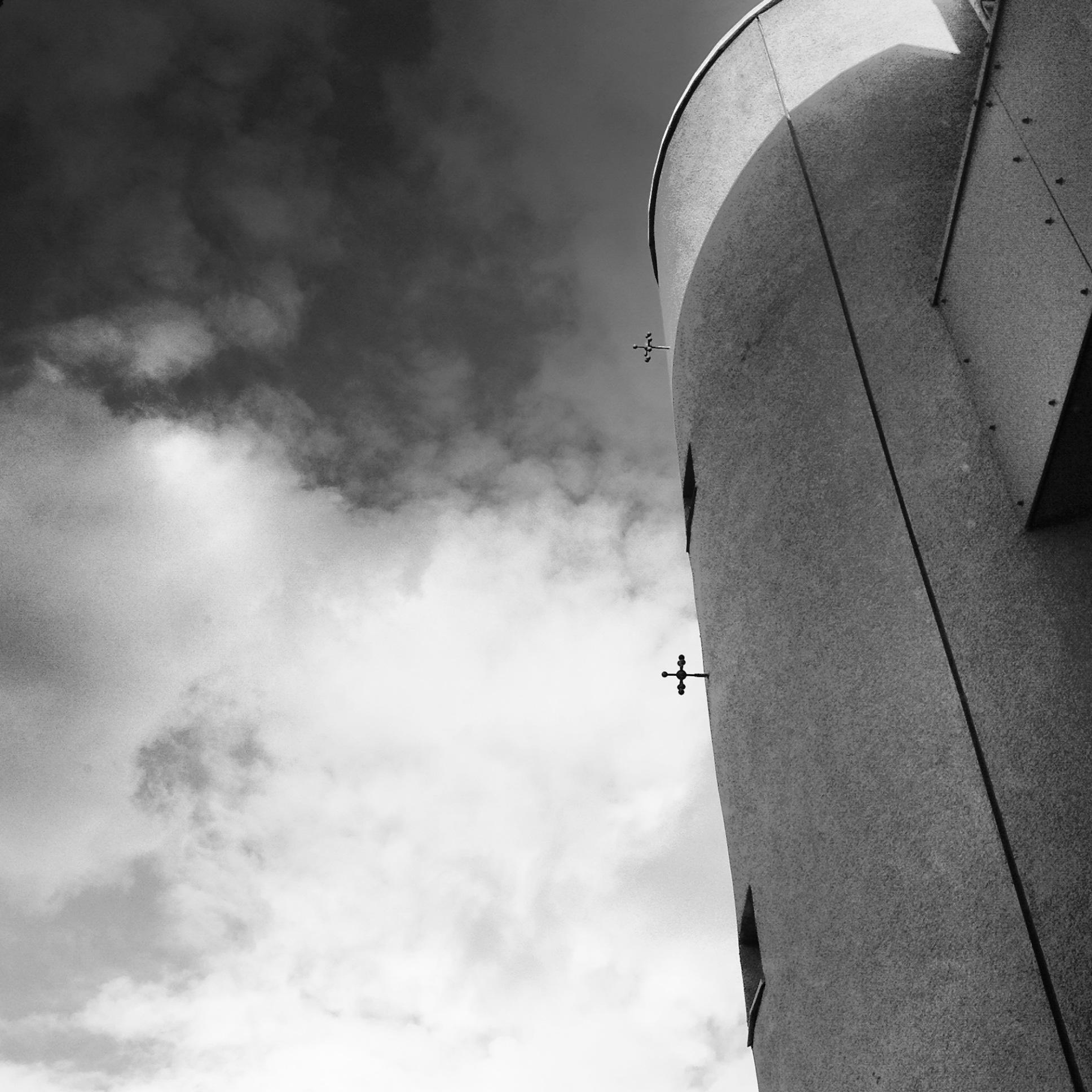 A black and white abstract architectural image.