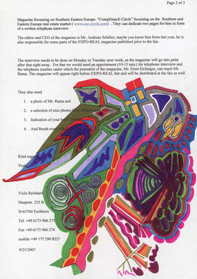 A colorful, abstract drawing on a sheet of paper