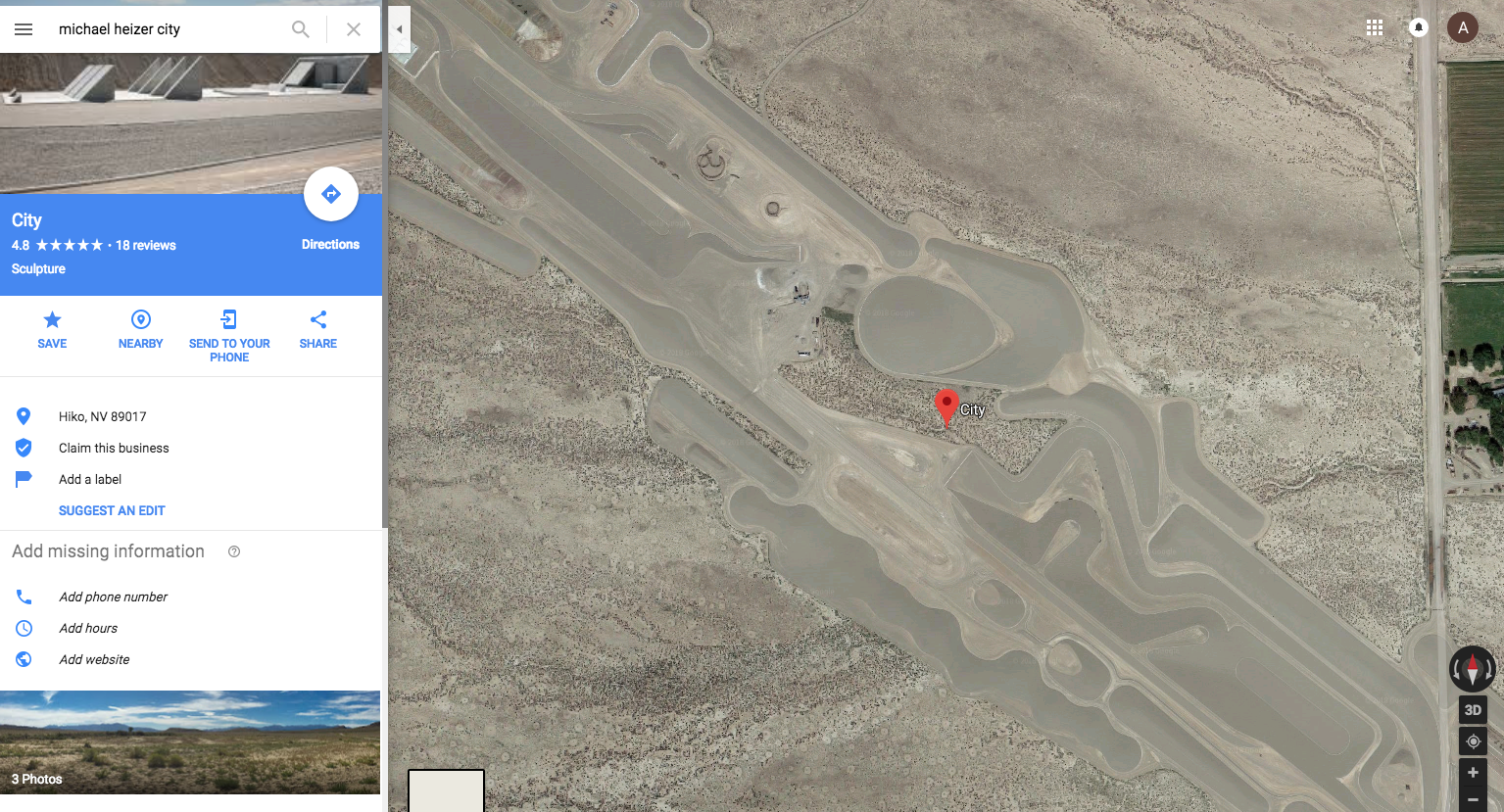 Satellite view of Michael Heizer's City