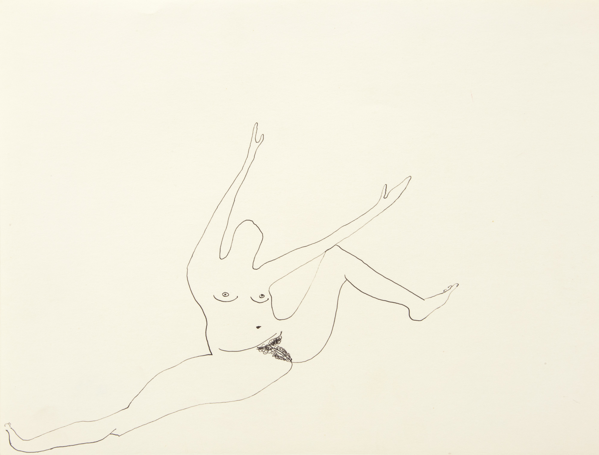 A naked woman, spreading her limbs.