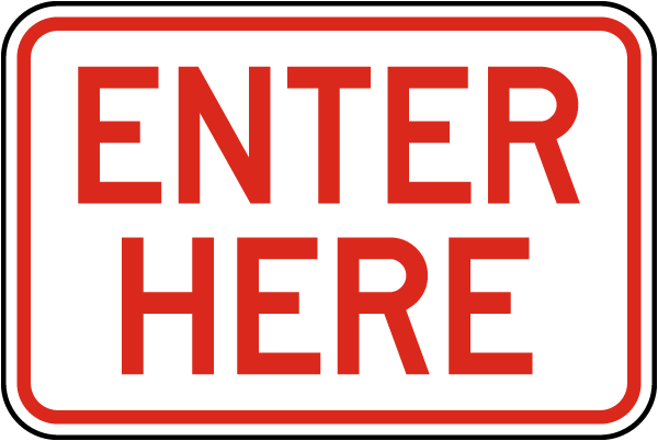 a square black and red line against a white backdrop with the red letters 'enter here' in it