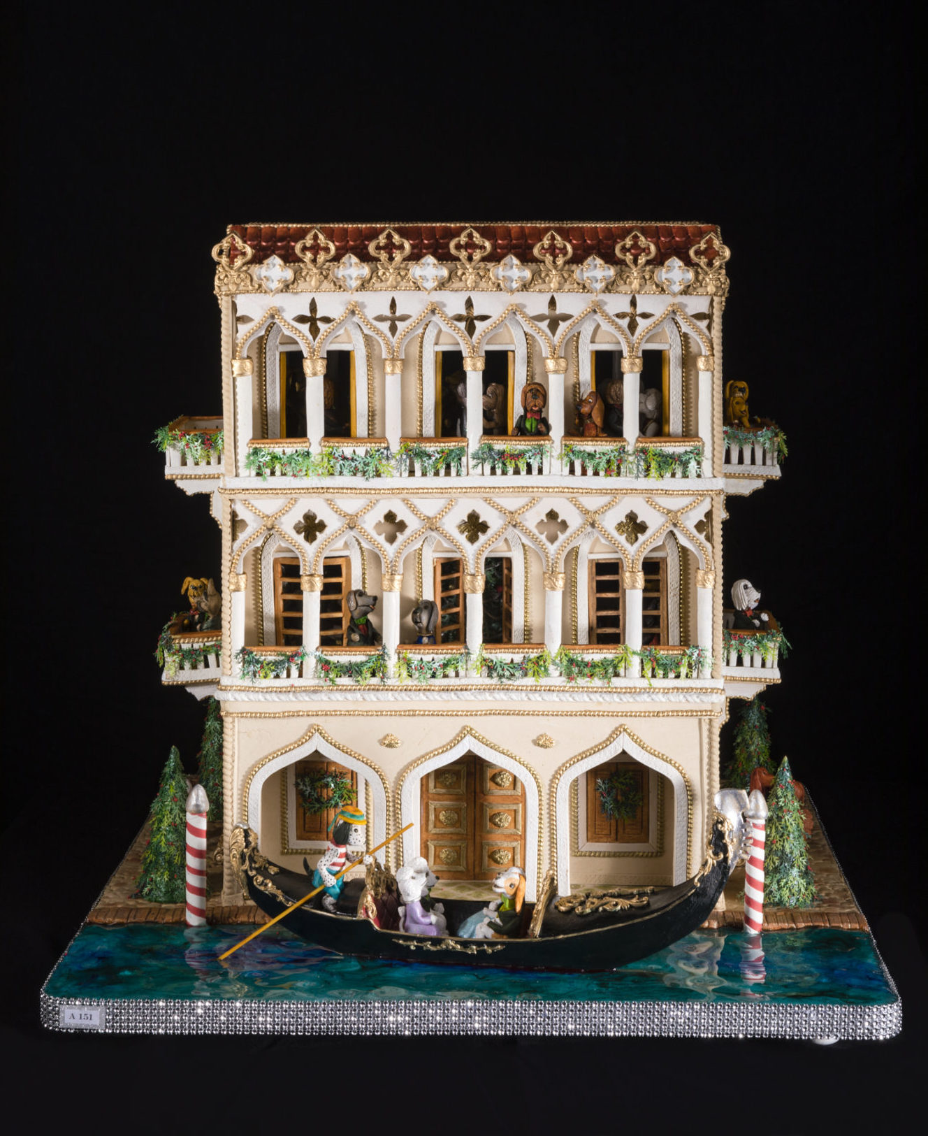 multi-level ornate gingerbread house designed in an Indian architectural style