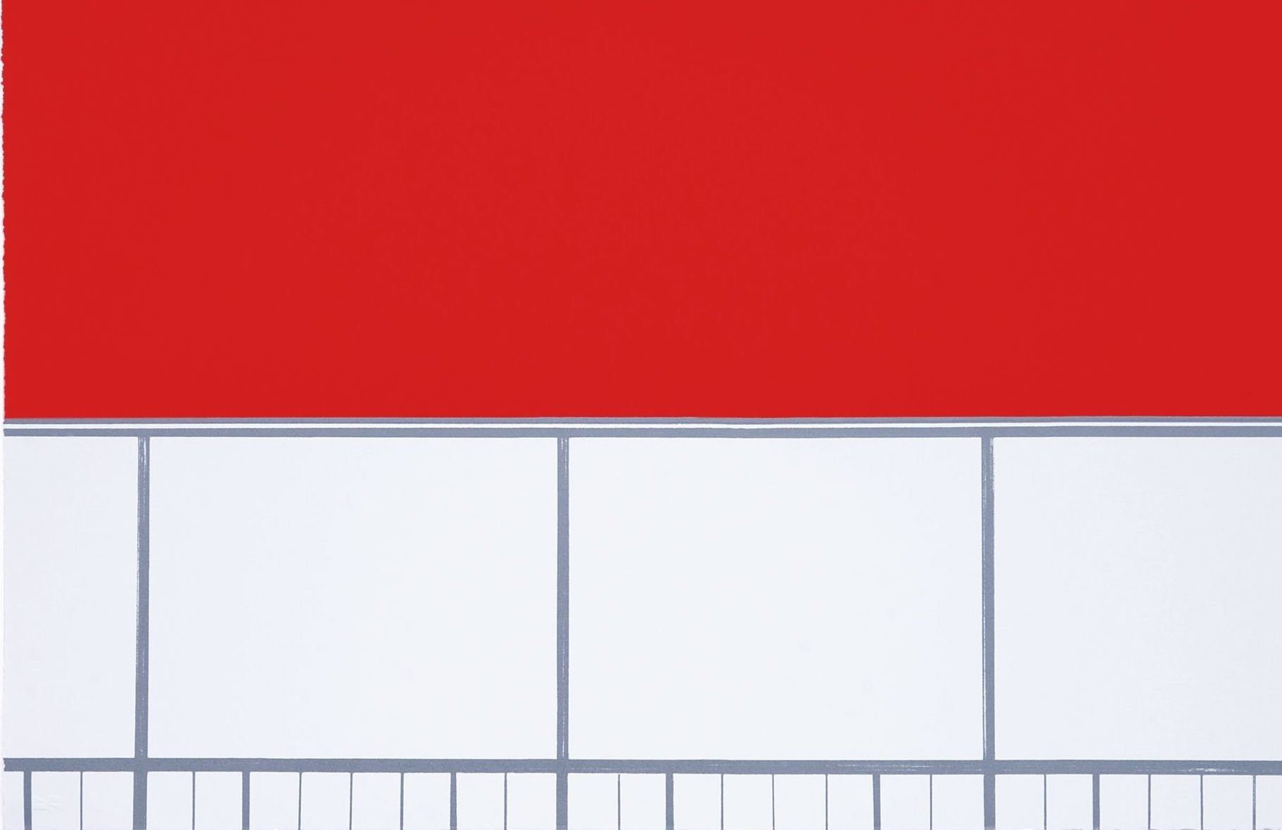 red colorblock above white squares and rectangles.