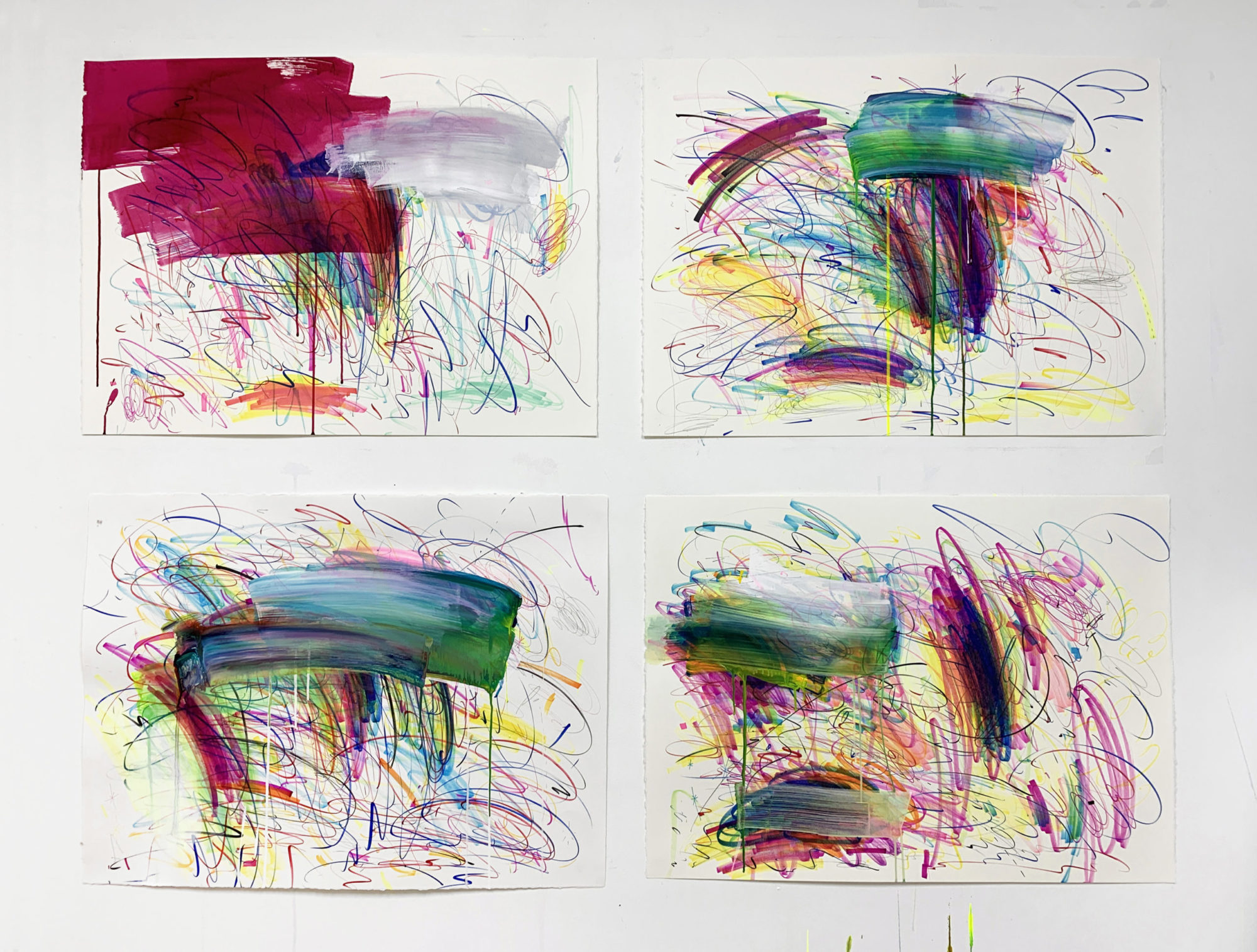 4 images of mixed media on paper by Ryan Coleman