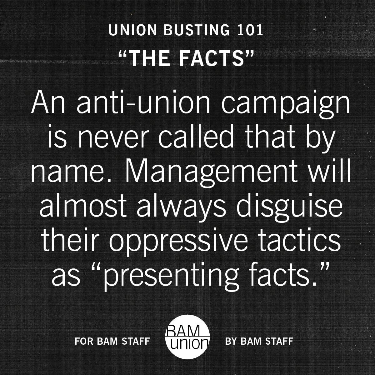 BAM union ad bears white text on black background. Text reads 