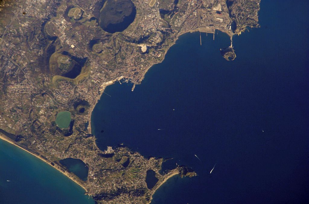 An aerial, astronaut photography view of Campi Flegri.