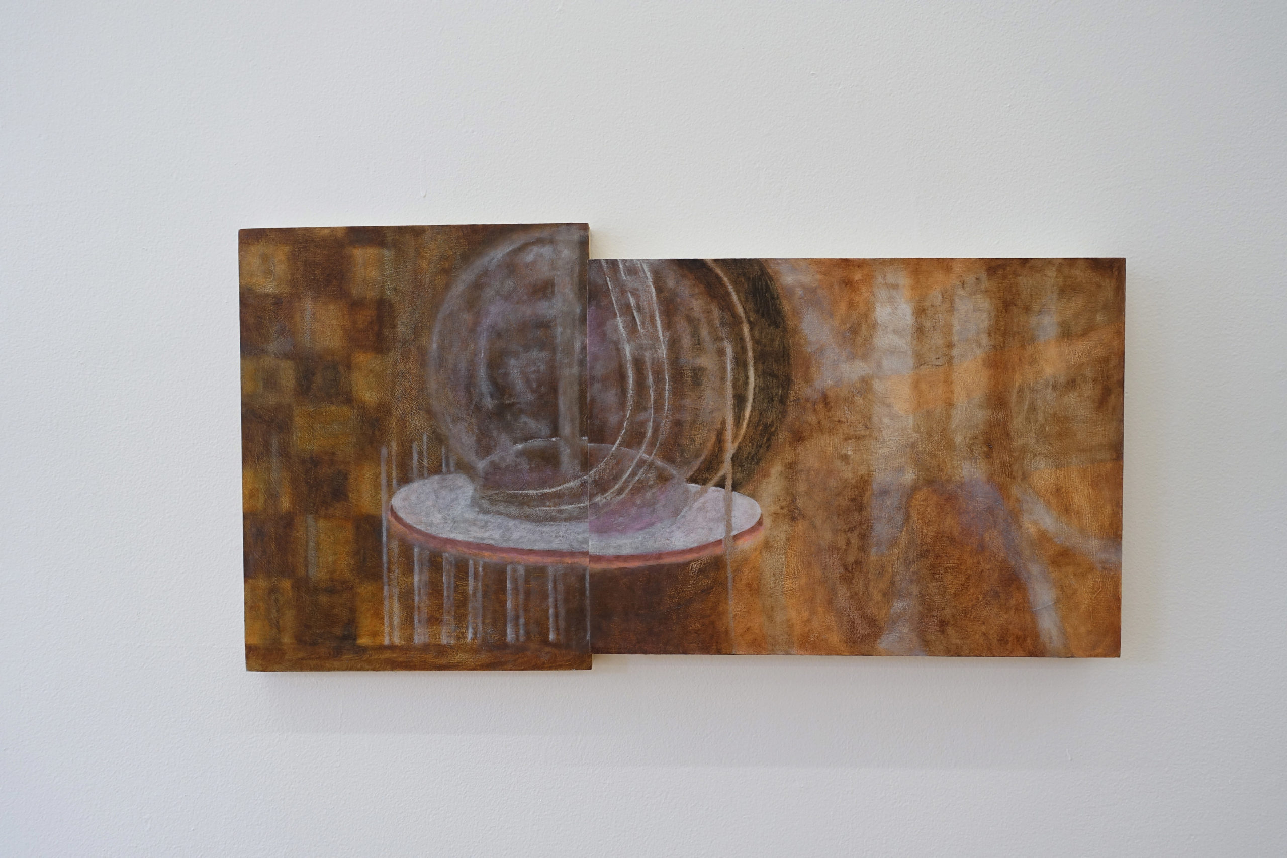 This is an installation view photo of one of Angela Zhang's paintings from the exhibition Fleece Engine.