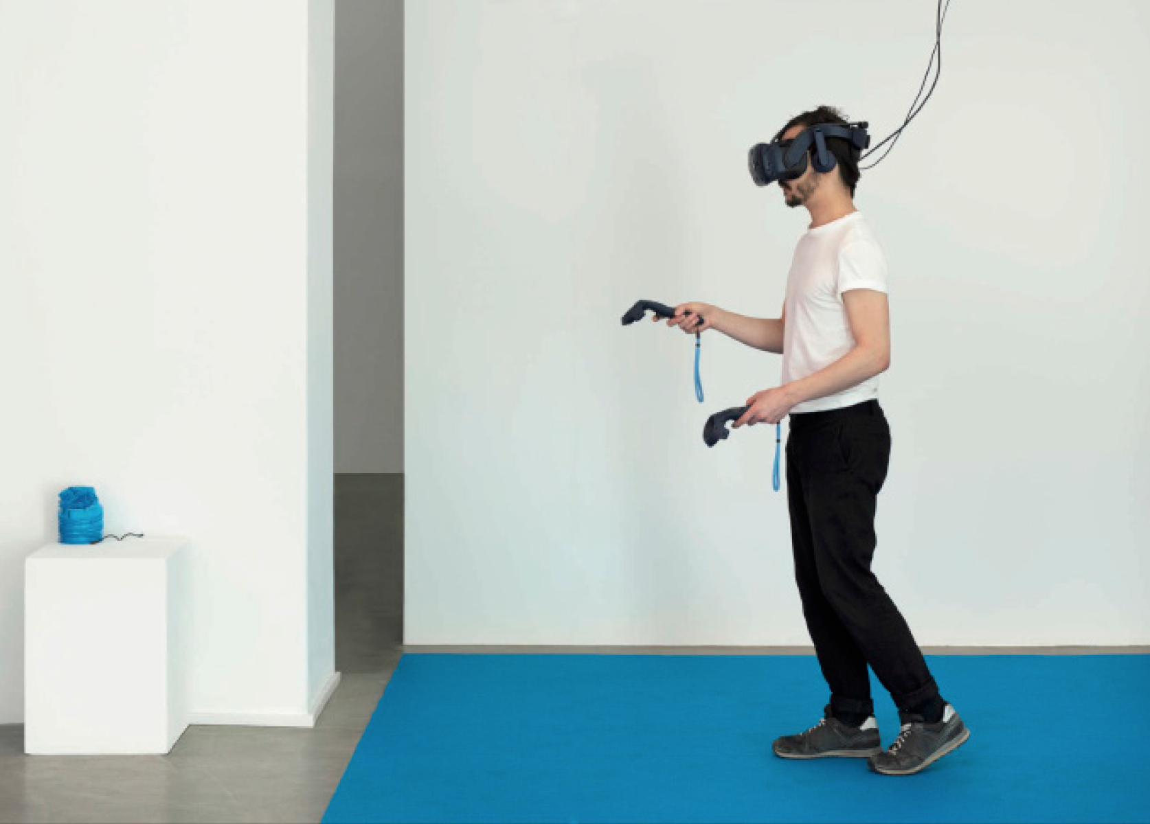 This is a person using virtual reality headset featuring work by the artist Doireann O'malley