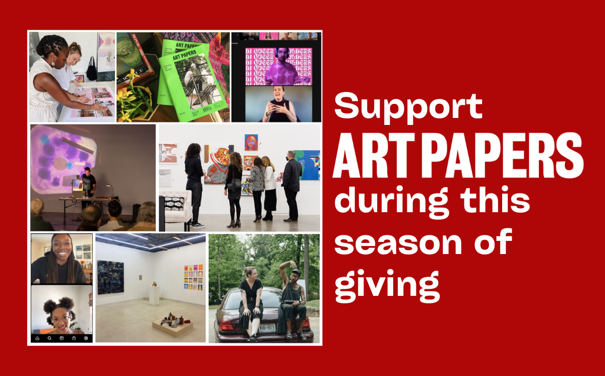 A red rectangular banner with a grid of images within it and words reading, 