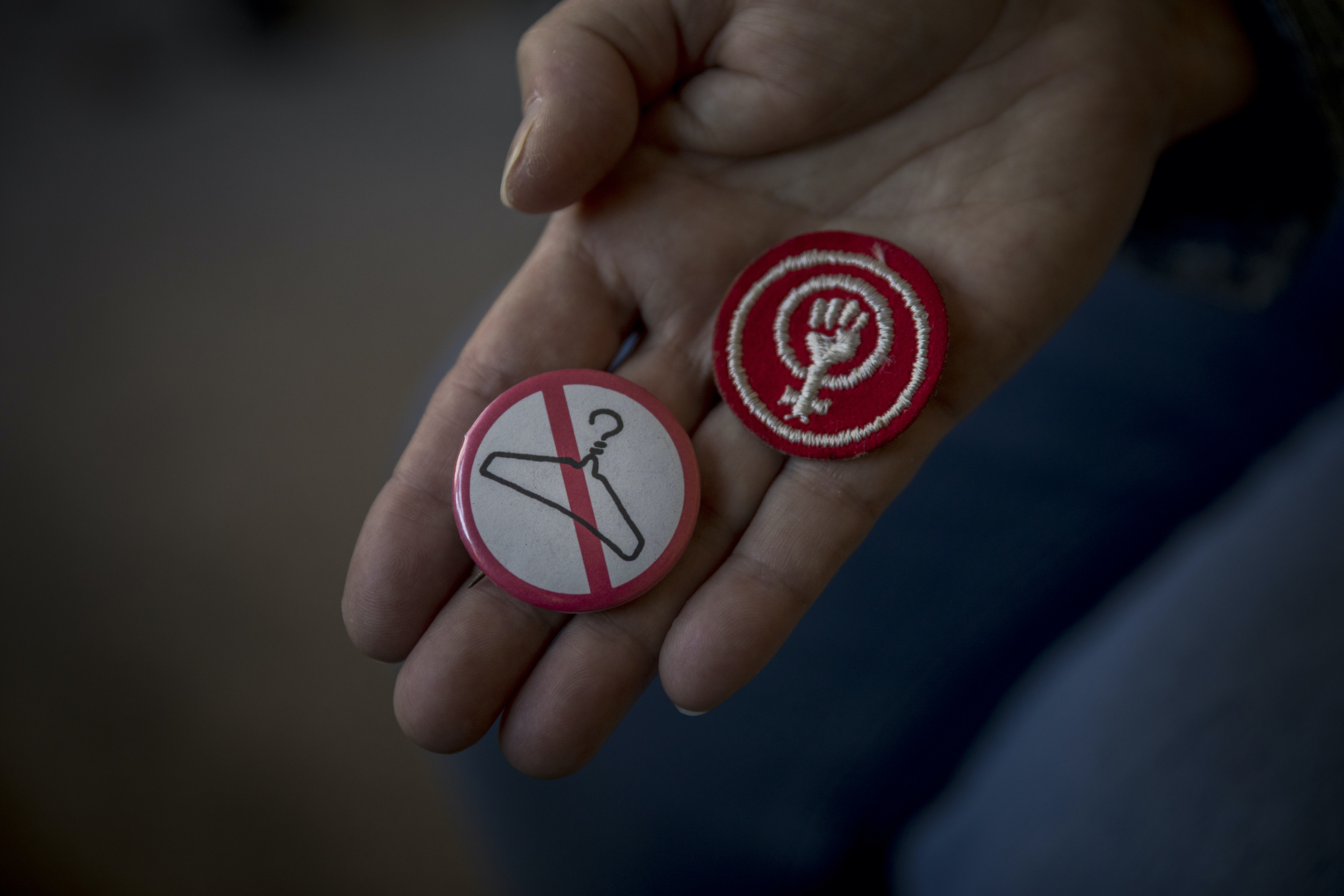 A pin belonging to Sharon Wood, a great-grandmother of four girls and longtime abortion rights supporter, at her home in Lawrenceville, Georgia on November 24, 2019.