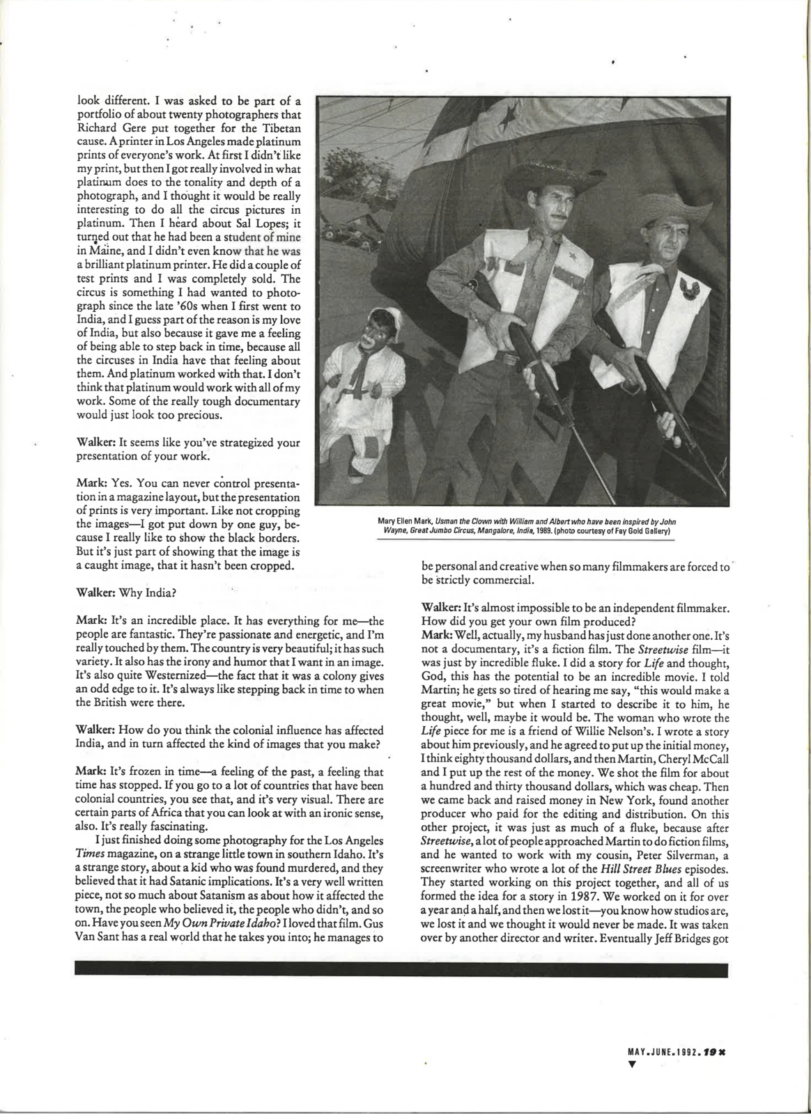 A black and white scan of the May/June 1992 edition of Art Papers featuring a black and white image at the top right of the page.