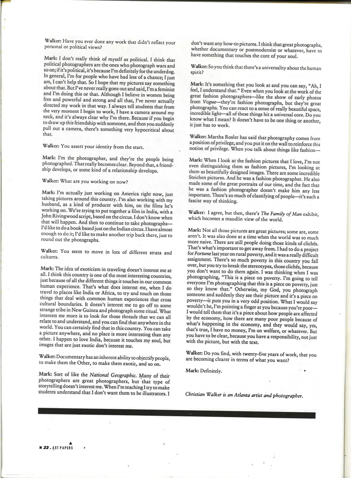 A black and white scan of the May/June 1992 edition of Art Papers.