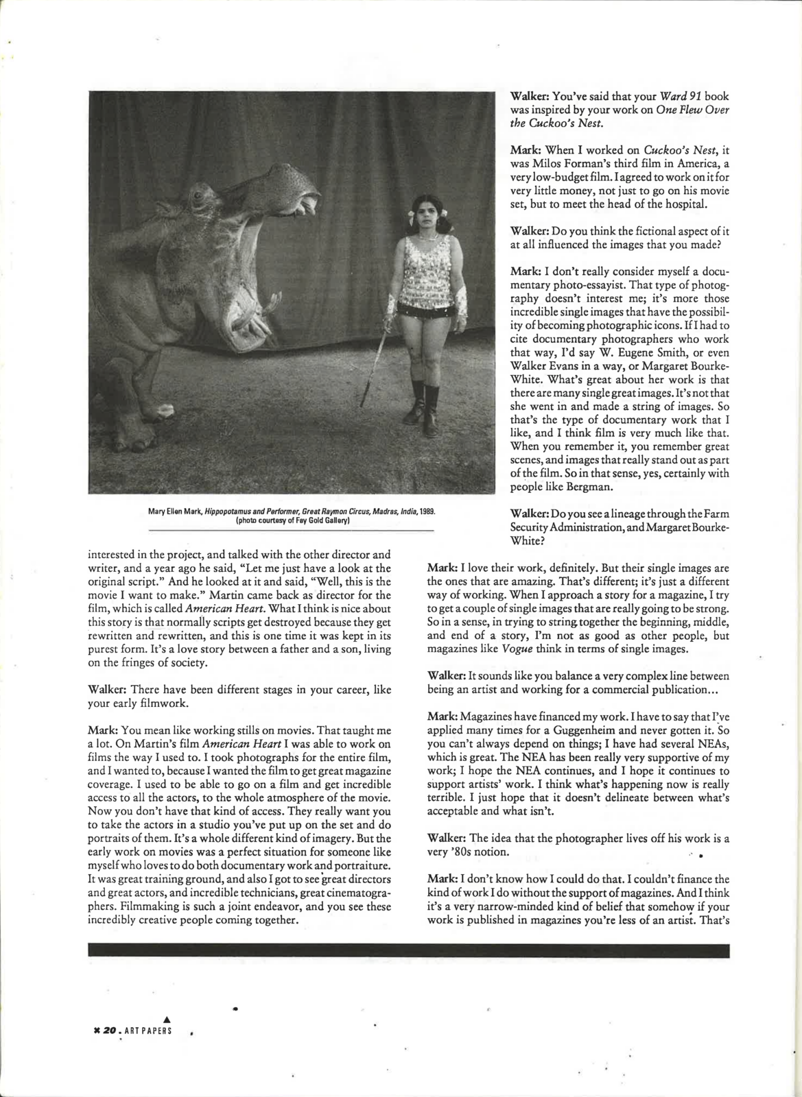 A black and white scan of the May/June 1992 edition of Art Papers featuring a black and white image at the top left of the page.