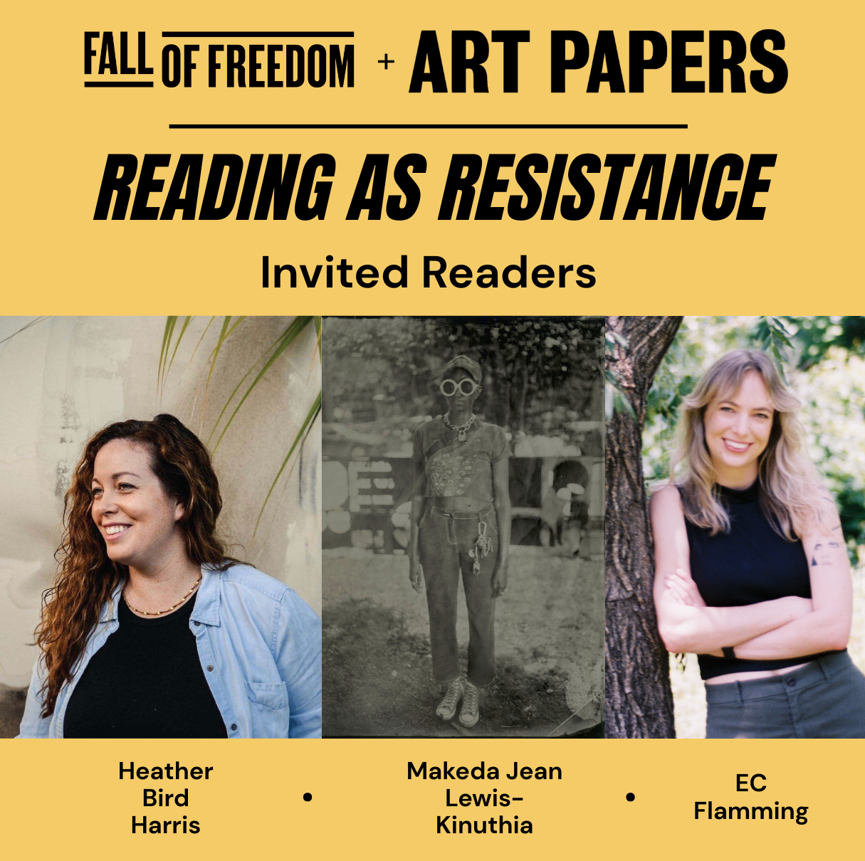 A yellow graphic with three pictures of women and text on above and below them read 